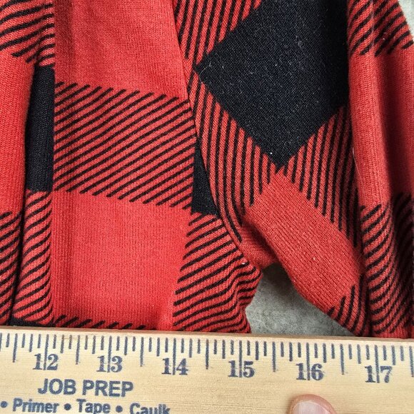 Plaid Open-Front Cardigan With Elbow Patches Red & Black Lightweight - Picture 5 of 5